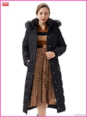 Women's Warm Down Puffer Coat Long Hooded Faux Fur Trim Winter Jacket